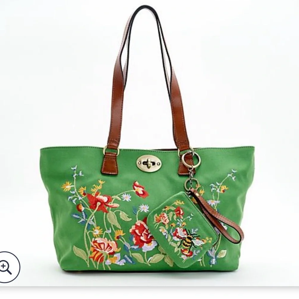 Patricia Nash Aegean Blooms embroidery collection tote bag w/matching coin purse - Picture 5 of 8